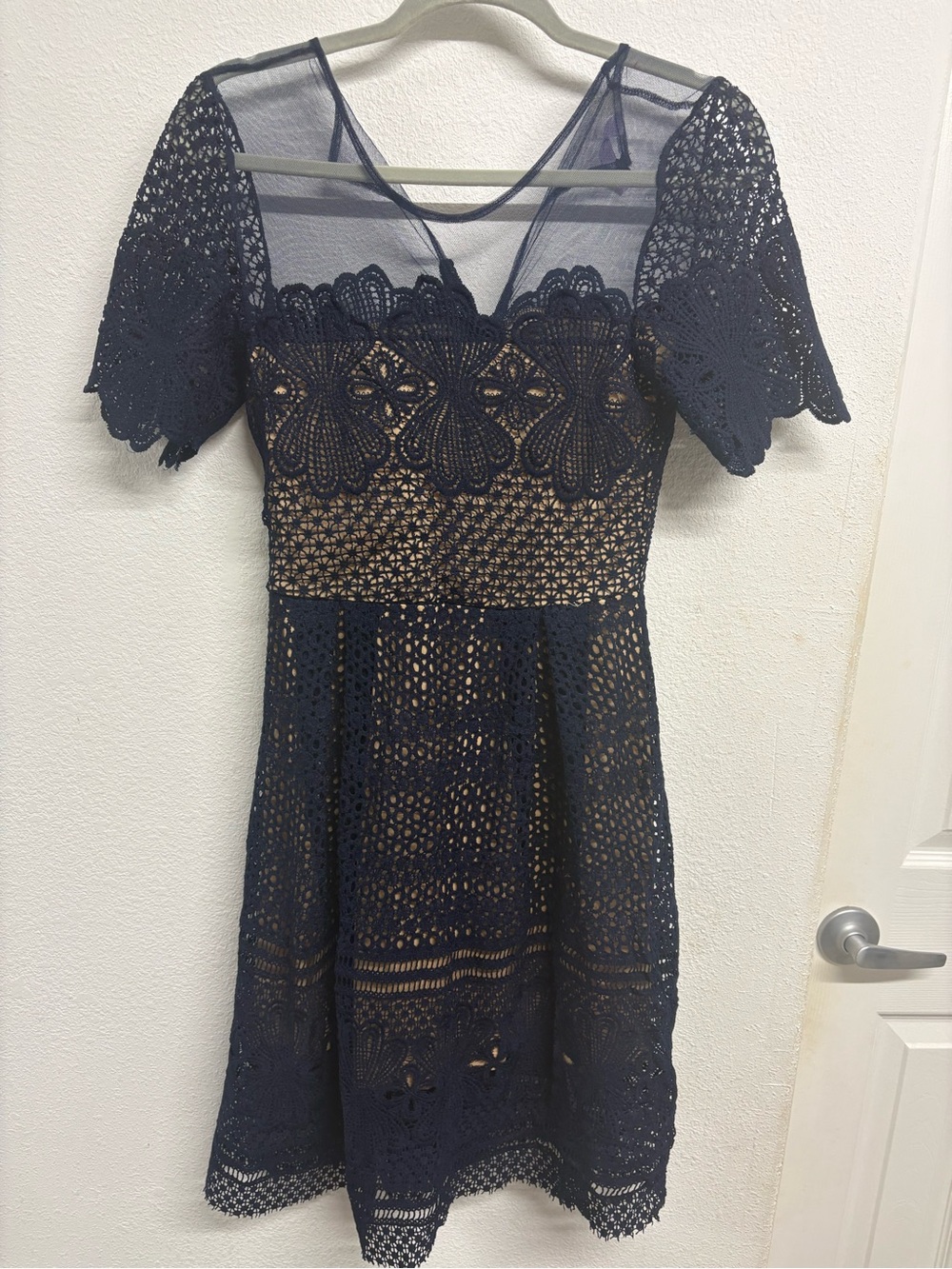 Navy Lace Fit-and-Flare Dress